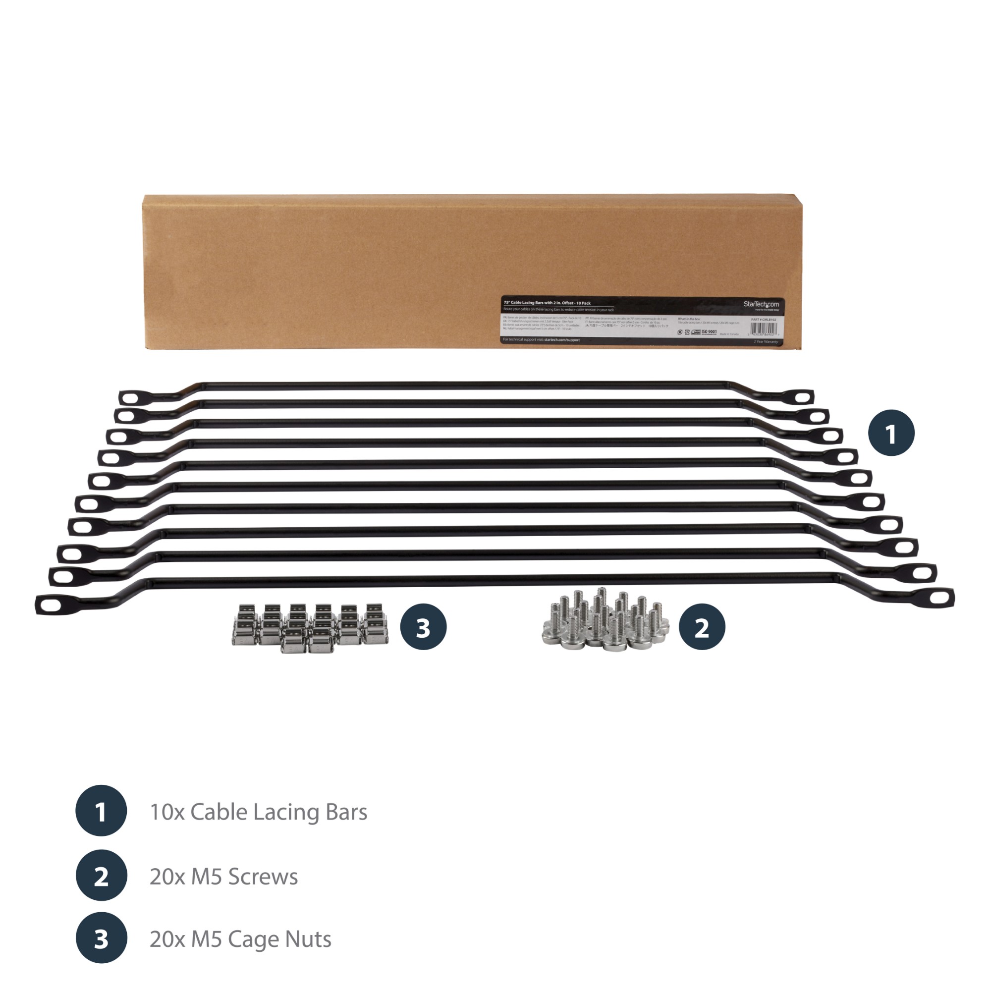 StarTech.com Horizontal Cable Lacing Bars with 2 in. Offset for Racks - 10 Pack