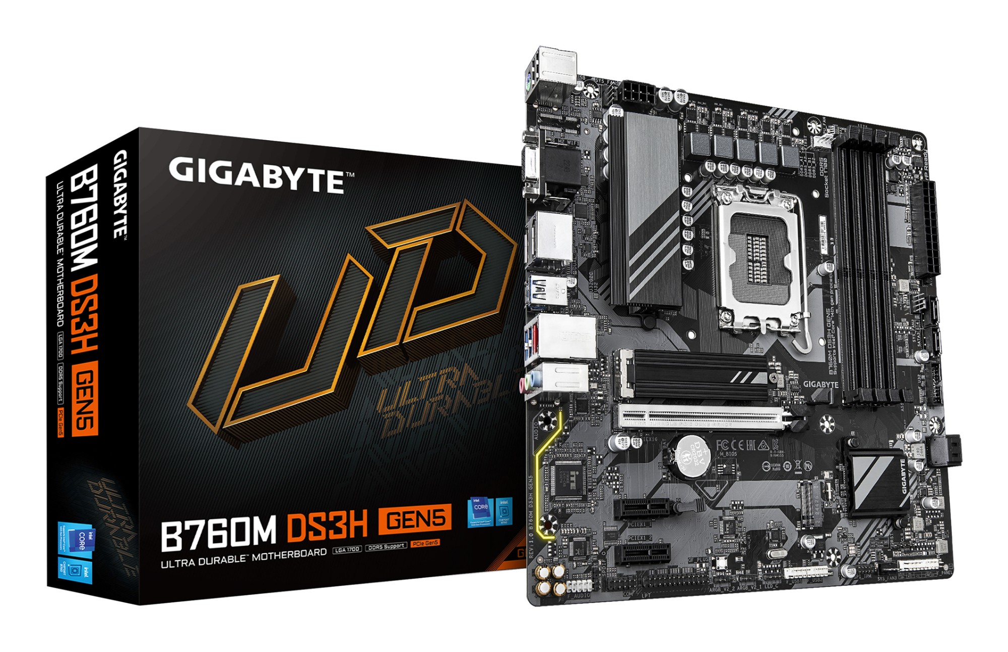 GIGABYTE B760M DS3H GEN5 Motherboard - Supports Intel Core 14th Gen CPUs, 6+2+1 Phases Digital VRM, up to 5600MHz DDR5, 2xPCIe 4.0 M.2, 2.5GbE LAN, USB 3.2 Gen2