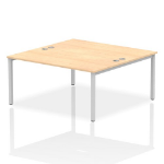 Dynamic Impulse Back-to-Back 2 Person Bench Desk W1600 x D1600 x H730mm With Cable Ports Maple Finish Silver Frame - IB00126 DD