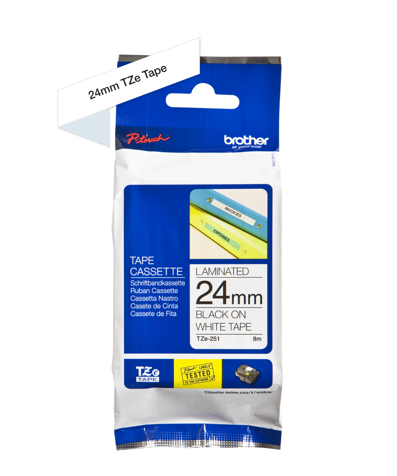 Brother TZE-251 DirectLabel black on white Laminat 24mm x 8m for Brother P-Touch TZ 3.5-24mm/HSE/36mm/6-24mm/6-36mm