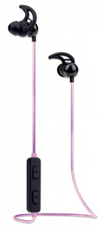 Manhattan Bluetooth Earphones with Microphone (promo), LED Cable Light (multi coloured), 5 hour usage time (approx), Omnidirectional Mic, Integrated Controls, Ear Hook for Secure Fit, Max Range 10m, Bluetooth v4.0, Built in Battery, Rainproof, USB-A charg