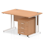 Dynamic Impulse Cantilever Straight Office Desk W1200 x D800 x H730mm Oak Finish White Frame With 3 Drawer Mobile Pedestal - I003940 DD