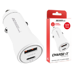 Advanced Accessories CHARGE-iT Premium 20W 3A PD QC Dual USB/USB-C Car Charger - White