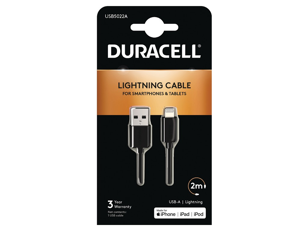 USB5022A DURACELL USB-A to Lightning 2m Cable
