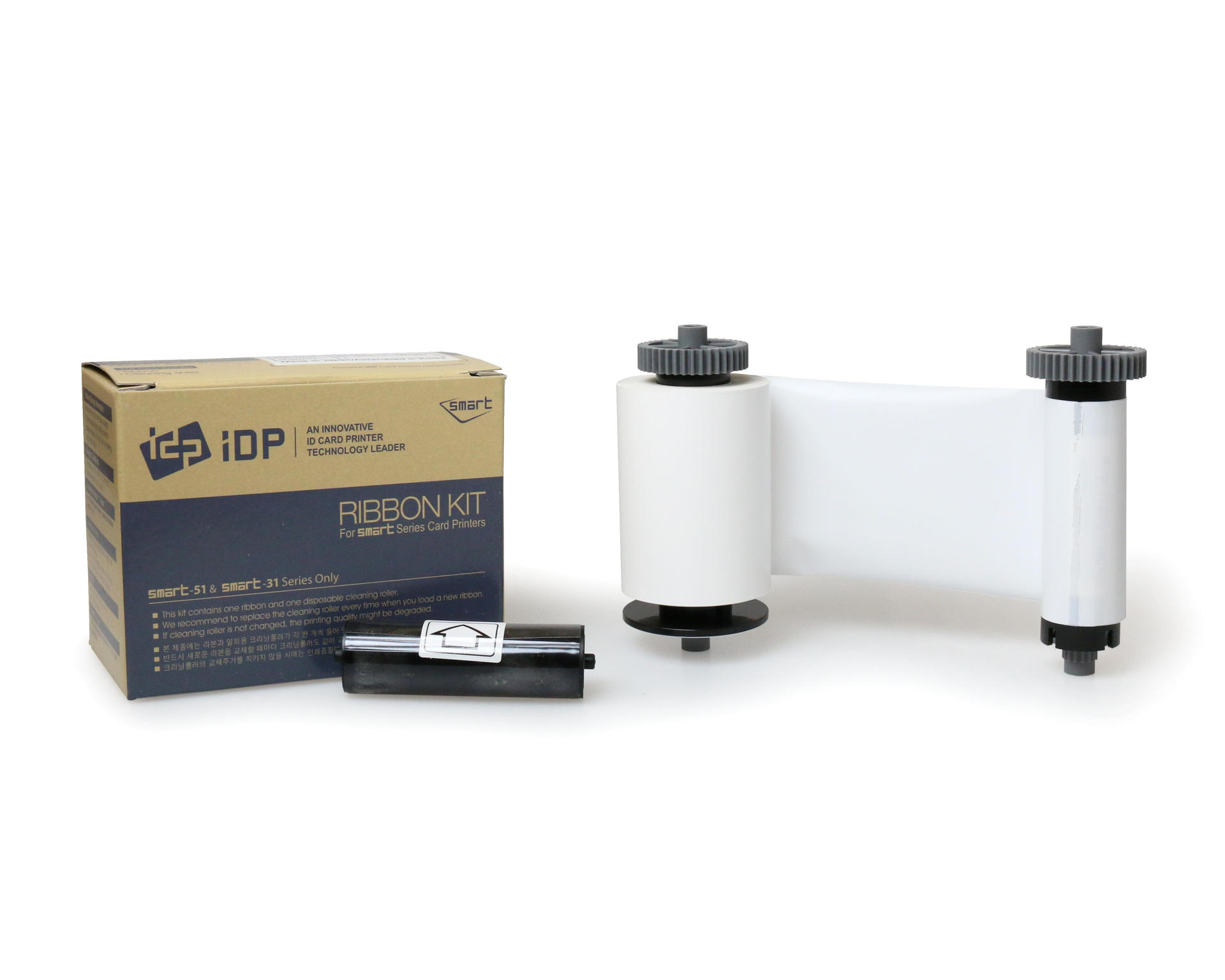 Image of IDP Smart 51 & 31 Monochrome White Ribbon with Cleaning Roller...