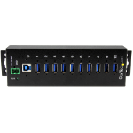 StarTech.com 10-Port USB 3.0 Hub - 5Gbps - Industrial metal USB-A hub with ESD and surge protection - DIN-rail, wall or desktop mountable - TAA-compliant USB expansion hub.