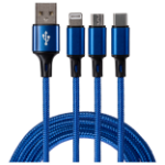 Maplin USB-A to 3 in 1 Multi Charging Cable USB-C/ Lightning Micro USB-B Braided 1.2m  - Blue