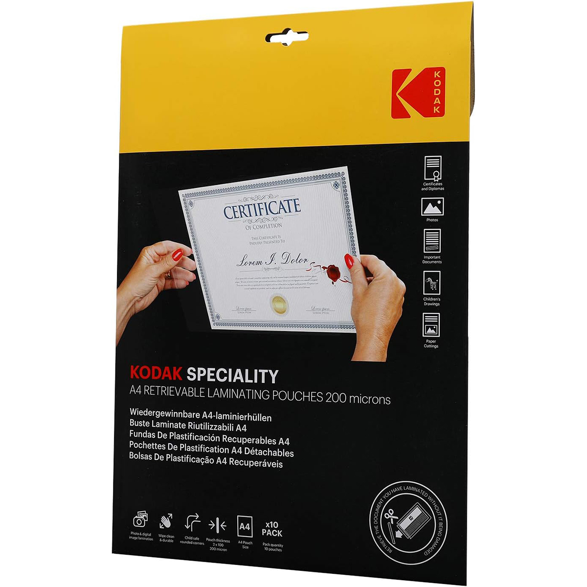 Kodak Speciality A4 Retrievable Laminating Pouches - 200 Micron 10 Pac