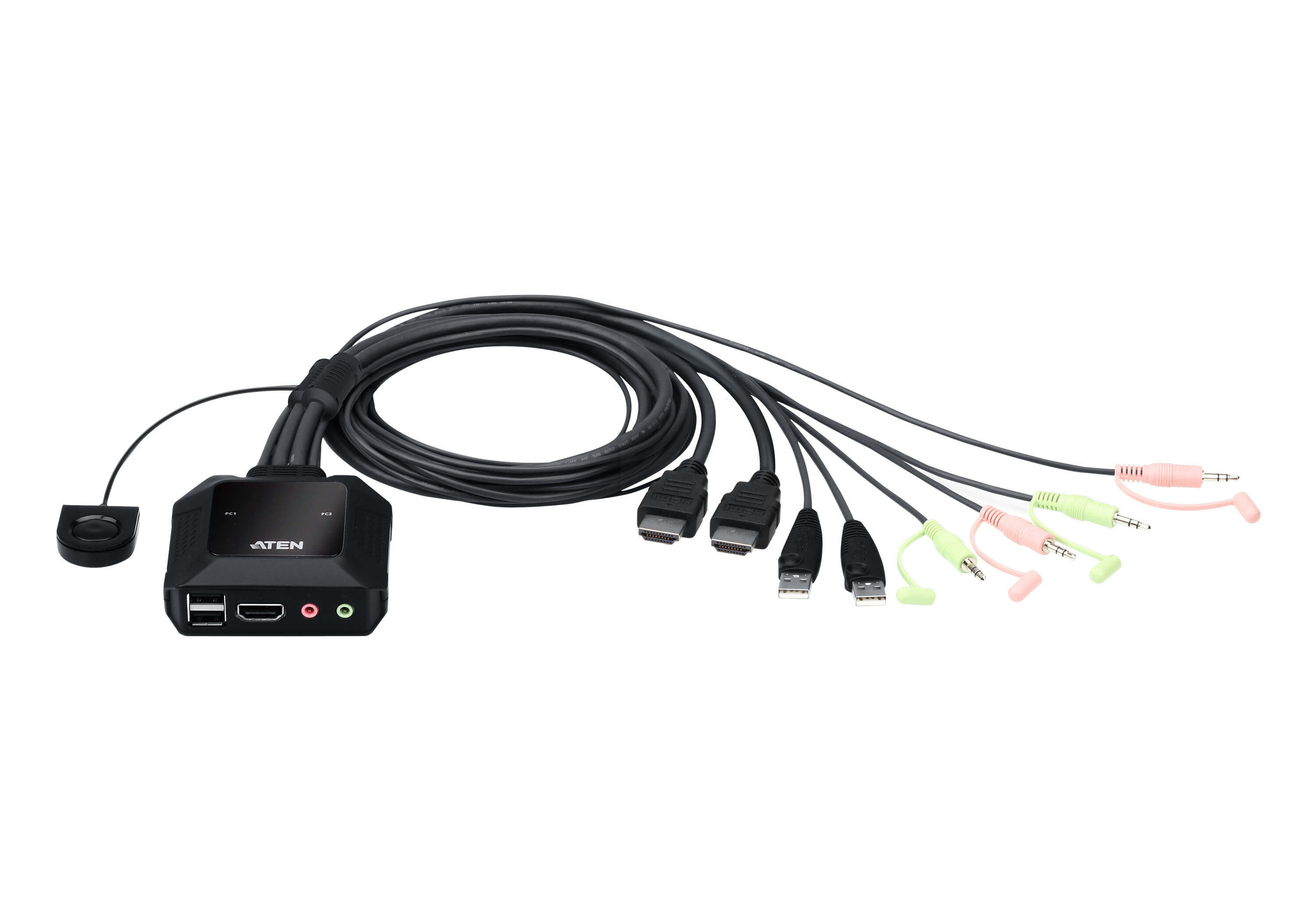 Image of ATEN 2-Port USB 4K HDMI Cable KVM Switch with Remote Port Selector