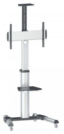 Manhattan Monitor/LFD Trolley Stand, 1 screen, 37-70", Vesa 200x200 to 600x400mm, Max 50kg, Silver, Box