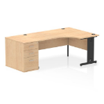 Dynamic Impulse W1600 x D1200 x H730mm Right Hand Crescent Desk Cable Managed Leg With D800mm Desk High Pedestal Maple Finish Black Frame - I004502 DD