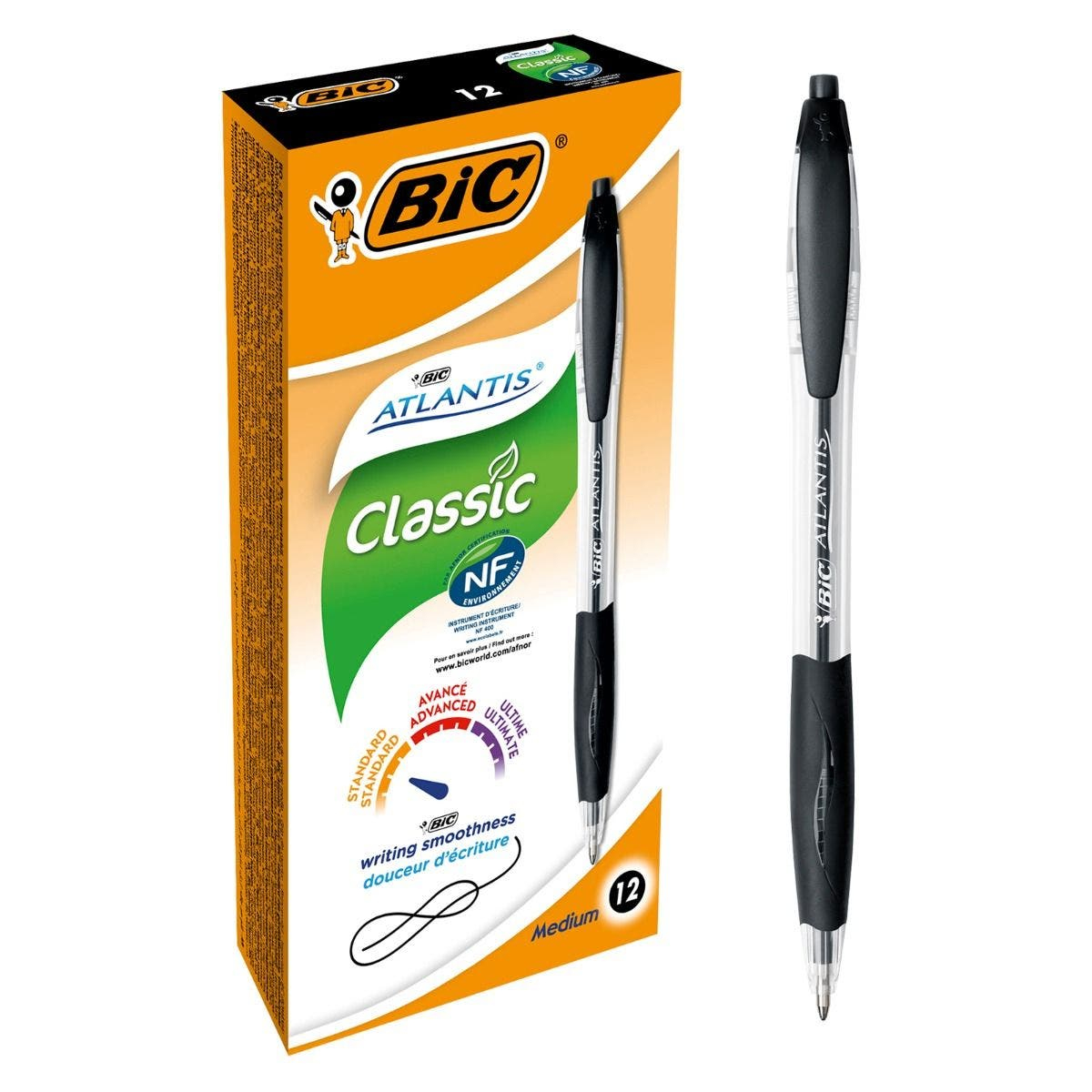 Image of BIC Atlantis Classic Black Twist retractable ballpoint pen Medium...
