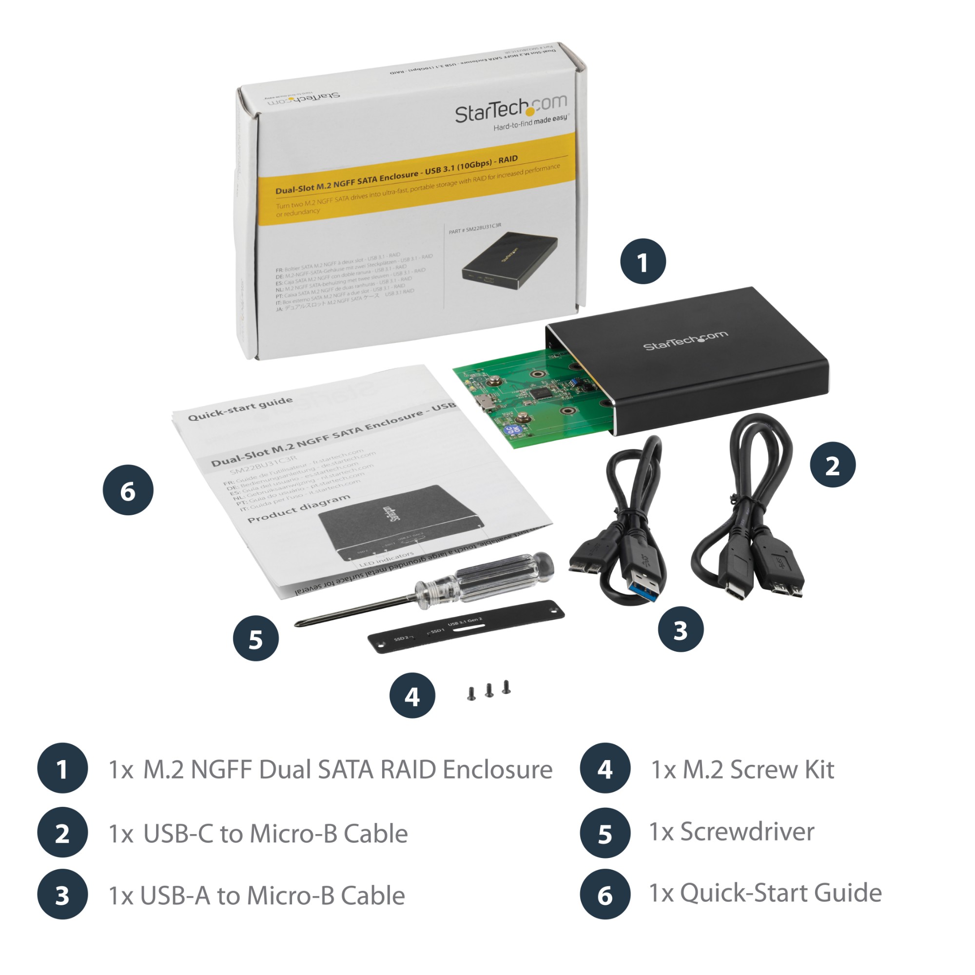 StarTech.com Dual-Slot Drive Enclosure for M.2 SATA SSDs - USB 3.1 (10Gbps) - RAID