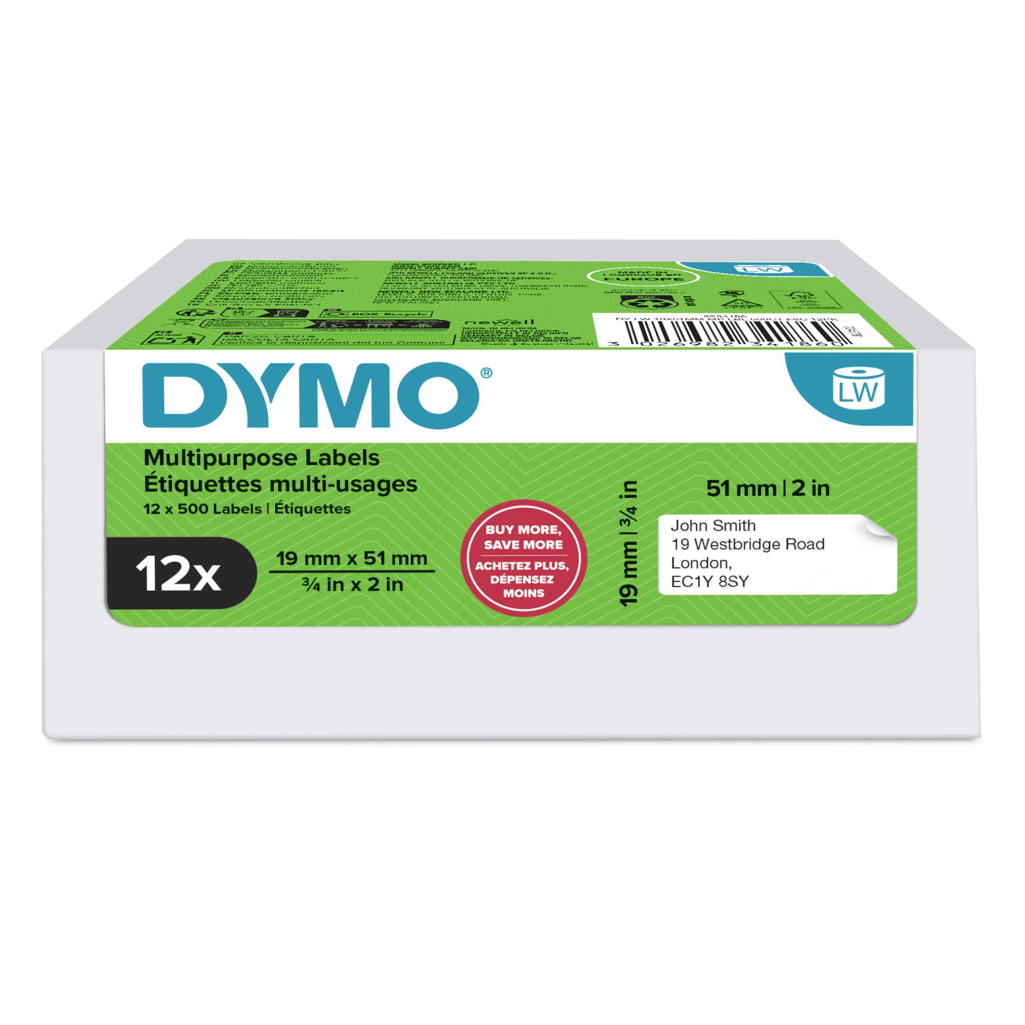 11355 Small Multi-Purpose Labels 19 mm x 51 mm Pack of 12 Rolls