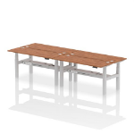 Dynamic Air Back-to-Back W1600 x D600mm Height Adjustable Sit Stand 4 Person Bench Desk With Cable Ports Walnut Finish Silver Frame - HA02240 DD