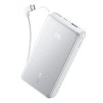 Anker Zolo Power Bank, 10,000mAh Portable Charger 22.5W Output with Built-in USB-C Cable, Black