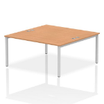 Dynamic Impulse Back-to-Back 2 Person Bench Desk W1600 x D1600 x H730mm With Cable Ports Oak Finish Silver Frame - IB00127 DD
