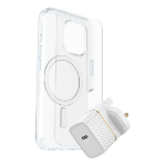 OtterBox Symmetry Series - Back cover for mobile phone - MagSafe compatibility - clear - with Premium Glass Screen protector and Fast Charge Wall Charger USB-C 30W - for Apple iPhone 16