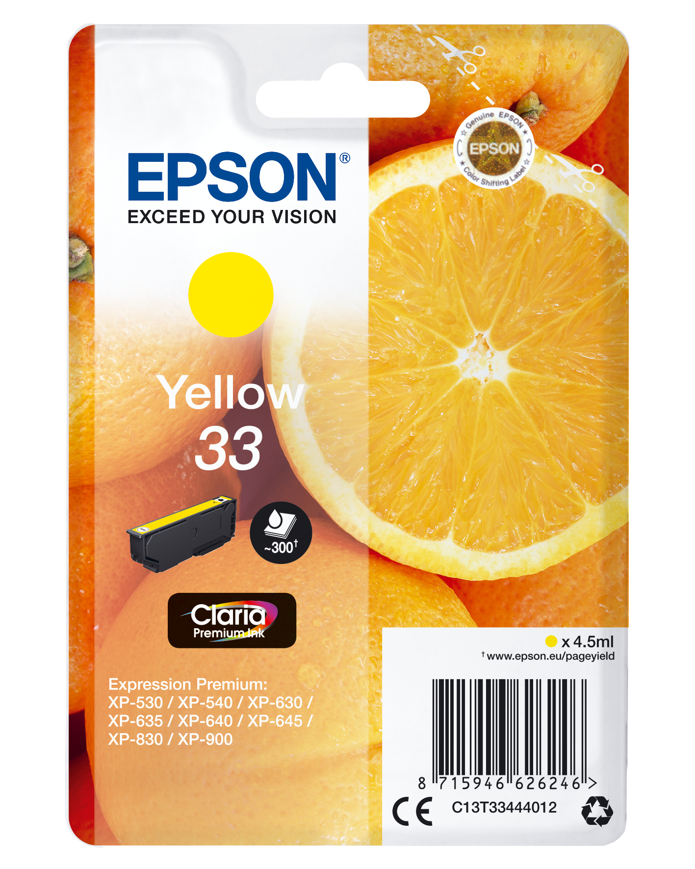 Image of Epson C13T33444012/33 Ink cartridge yellow, 300 pages ISO/IEC...
