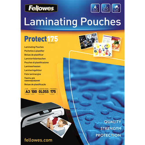 Image of Fellowes A3 Glossy 175 Micron Laminating Pouch - 100 pack