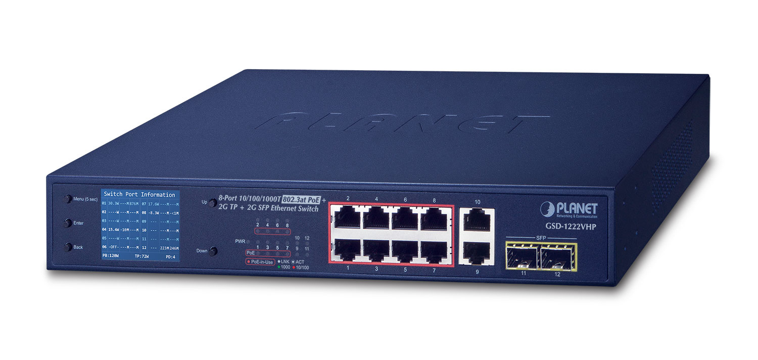 GSD-1222VHP PLANET 8-Port 10/100/1000T 802.3at