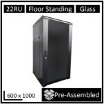 LDR Assembled 22U Server Rack Cabinet (L600mm x W1000mm x H1070mm), Glass Door,1x 8-Port PDU, 1x 4-Way Fan, 2x Fixed Shelves -Black Metal Construction