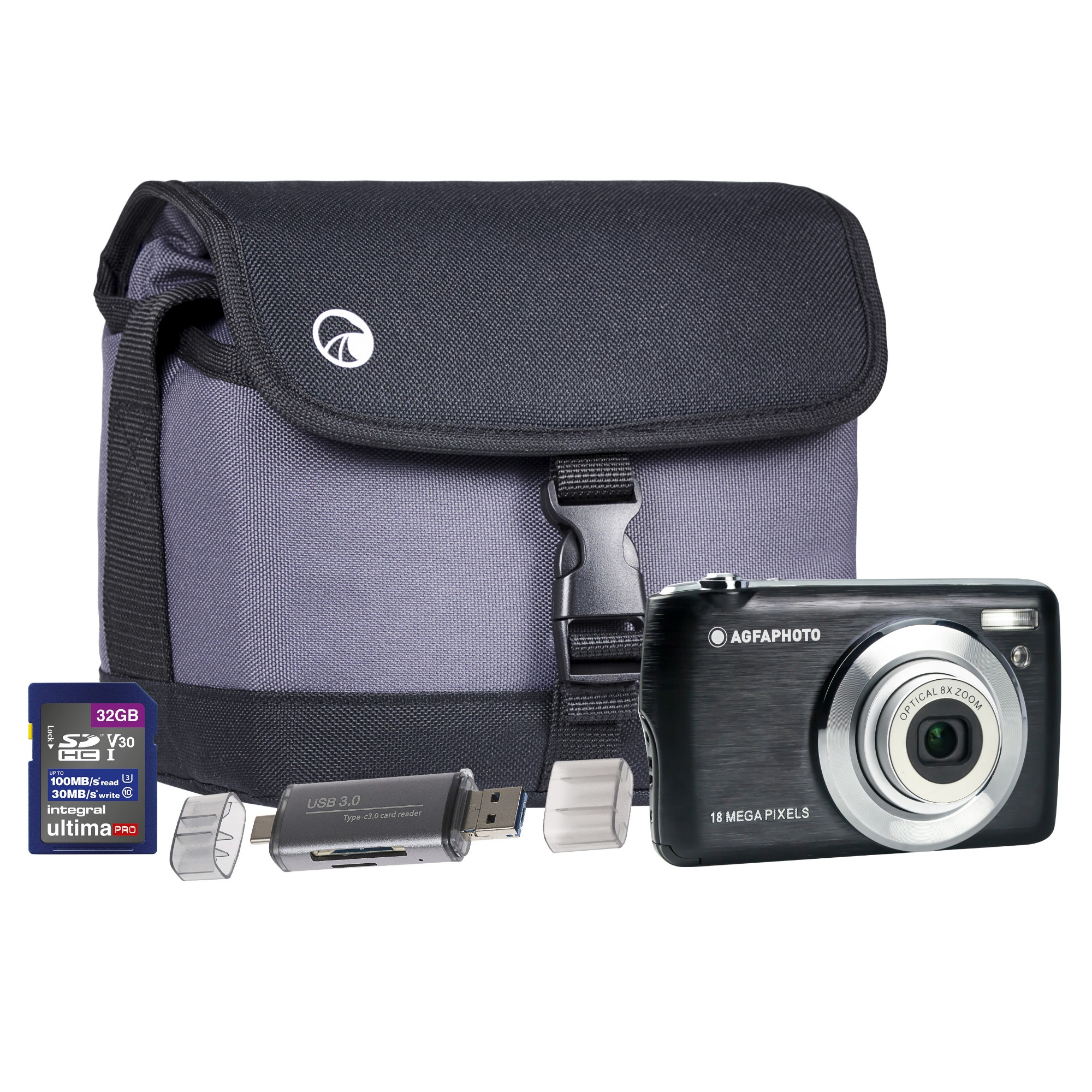 DC8200BK-KIT2 AGFA Photo Realishot DC8200 Compact Digital Camera Kit with 32GB SD, Card Reader & Shoulder Bag - Black