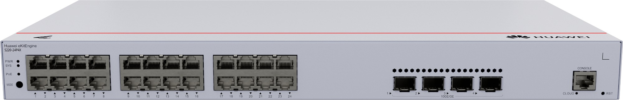 HUAWEI eKit S220 Series S220-24P4X Managed L2 Gigabit Ethernet (10/100/1000) Power over Ethernet (PoE) 1U Grey