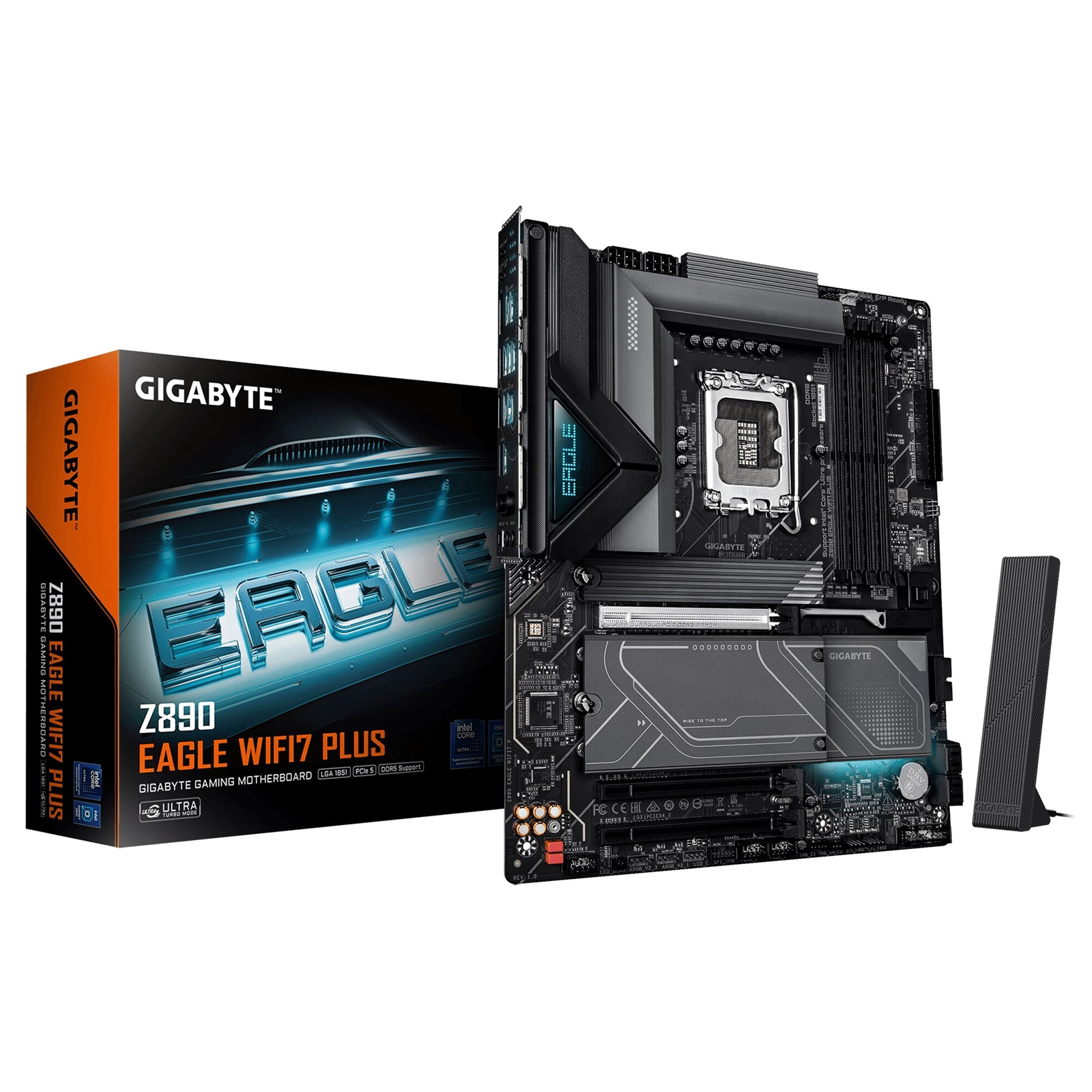 Z890 EAGLE WIFI7 PLUS Intel 1851 Socket Motherboard, ATX, 4x DDR5 Slots, 4x M.2 Sockets, Fitted I/O Shield, 2.5GbE LAN, Wi-Fi 7, 1x DisplayPort / 1x USB-C (USB4) thumbnail