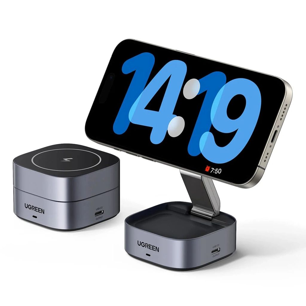 EU Product - 3in1 Magsafe to Qi Wireless Charger for Phone / Headphones with USB-C Port - Black thumbnail