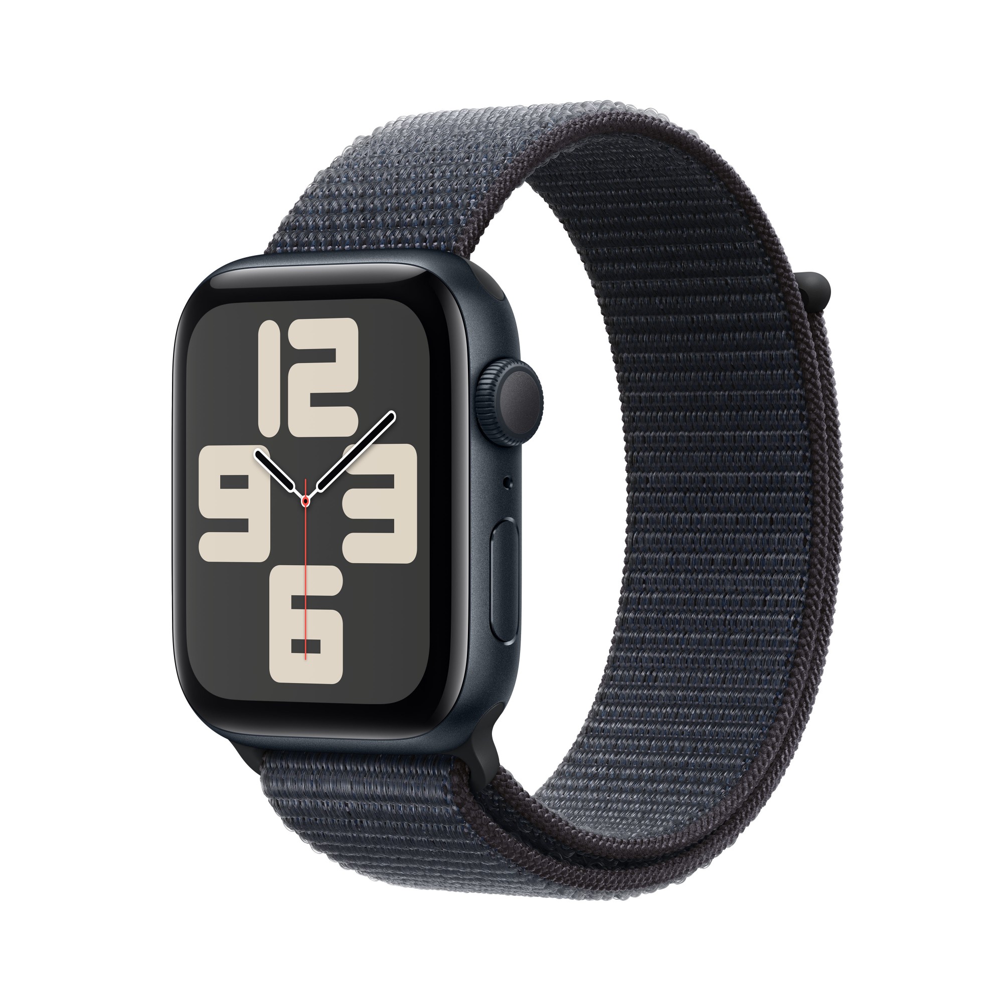 Apple Watch SE (GPS) - 2nd generation - 44 mm - midnight aluminium - smart watch with sport loop - soft double-layer nylon - ink - wrist size: 130-200 mm - 32 GB - Wi-Fi 4, Bluetooth - 32.9 g