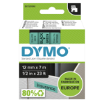 Dymo 45019/S0720590 DirectLabel-etikettes black on green 12mm x 7m for Dymo D1 6-12mm/19mm/24mm/9-12mm/9-19mm