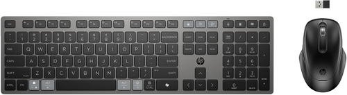 HP 725 - Keyboard and mouse set - multi-device, rechargeable, powered by SuperCapacitor - full size - wireless - 2.4 GHz, Bluetooth - UK - nightfall black - Smart Buy