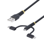 StarTech.com .com 3.3ft USB Multi Charging Cable, Lightning/Micro-USB/Type-C - USB cable kit - 3 A - 1 m - rugged, passive - black