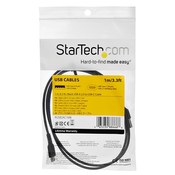 StarTech.com 1m USB C Charging Cable - Durable Fast Charge & Sync USB 3.1 Type C to USB C Laptop Charger Cord - TPE Jacket Aramid Fiber M/M 60W Black - Samsung S10 S20 iPad Pro MS Surface