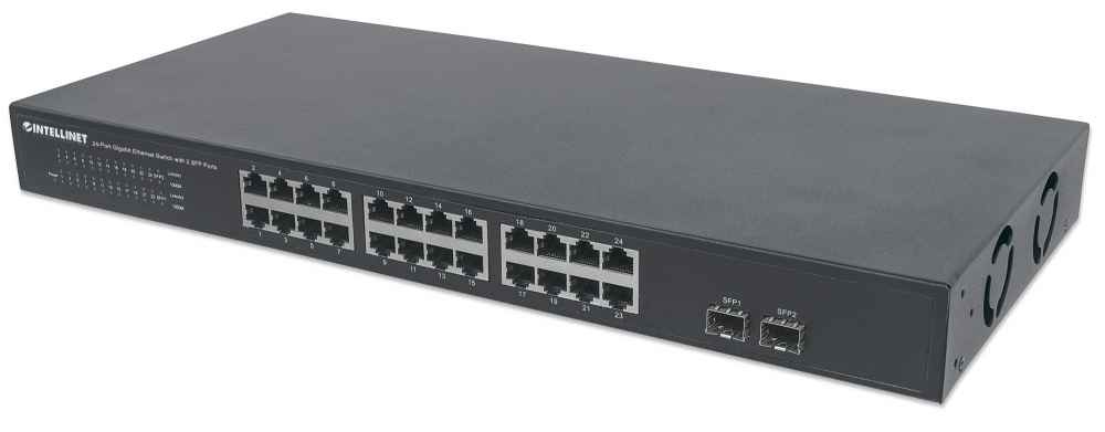 Image of Intellinet 24-Port Gigabit Ethernet Switch with 2 SFP Ports, 24 x...