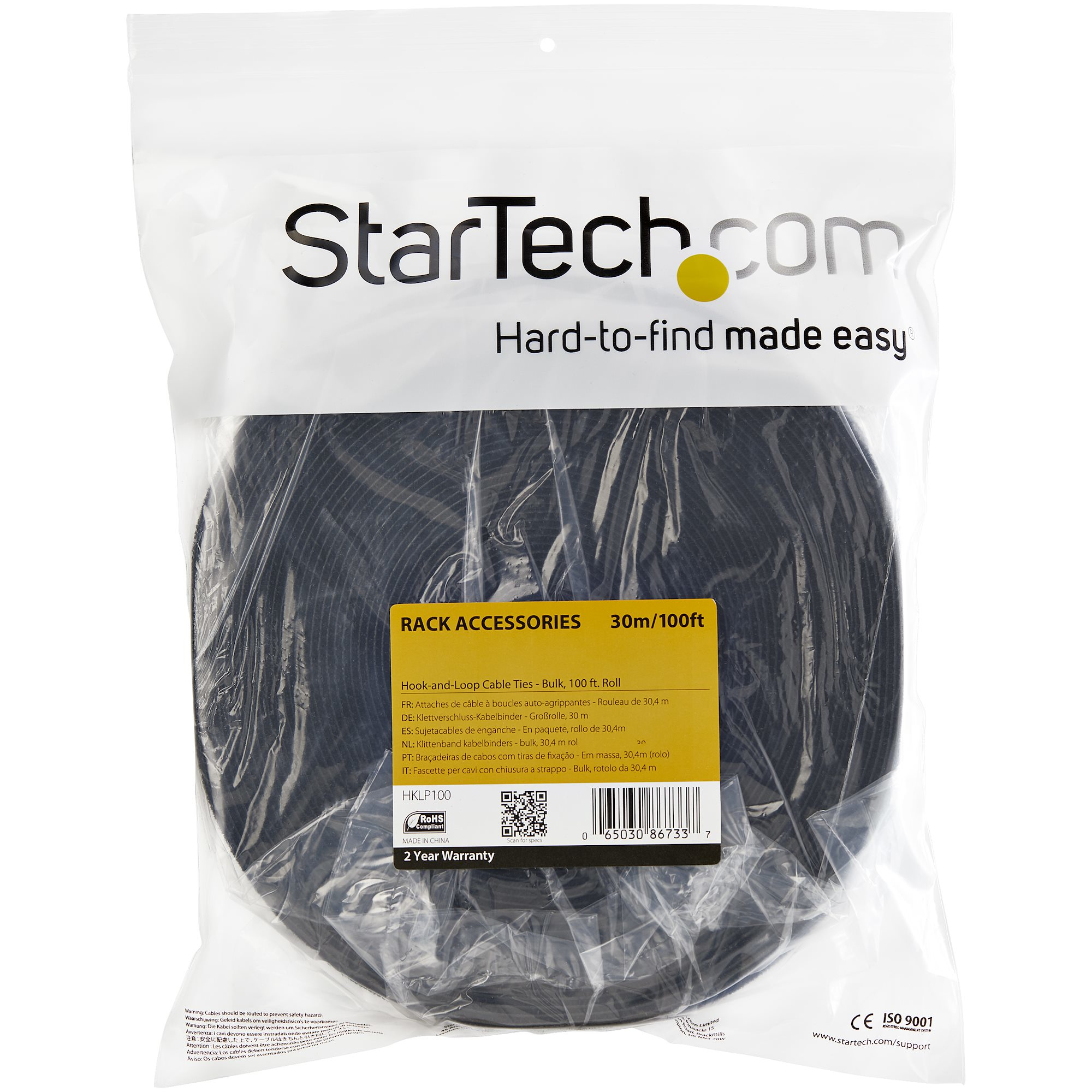 StarTech.com HKLP100 cable tie Hook & loop cable tie Nylon Black 1