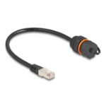 DeLOCK Cable RJ45 plug to RJ45 jack Cat.6A for built-in with M20 thread and protective cap IP68 dust and waterproof 25 cm black