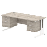 Dynamic Impulse W1800 x D800 x H730mm Straight Office Desk Cantilever Leg With 1x2 & 1x3 Drawer Fixed Pedestal Grey Oak Finish White Frame - I003520 DD