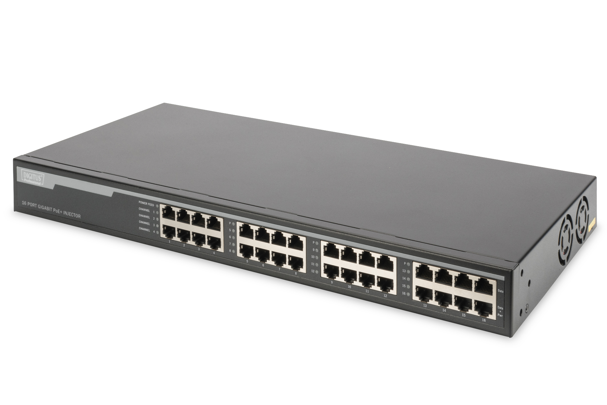 Image of Digitus 16 Port Gigabit Ethernet PoE+ Injector, 802.3at, 250 W
