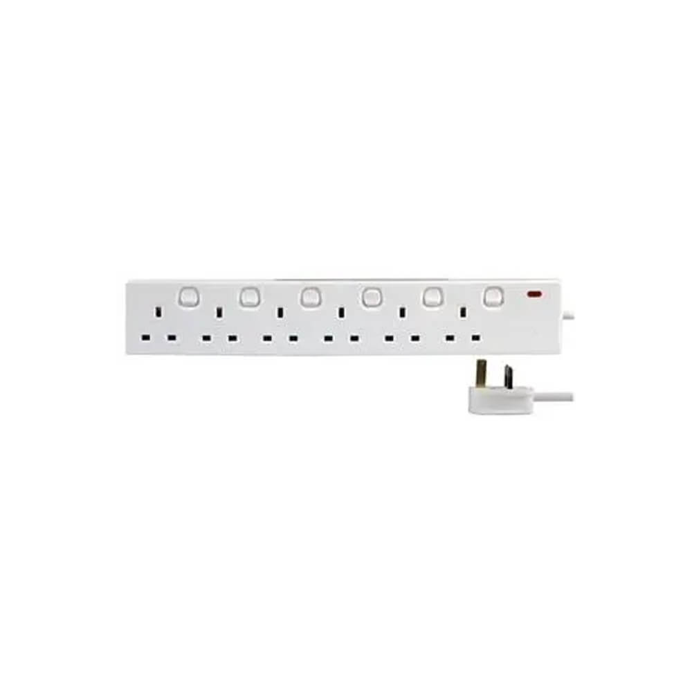 Videk 6 Way 13A Mains Socket with 5m Cable (Indiv.Switched)