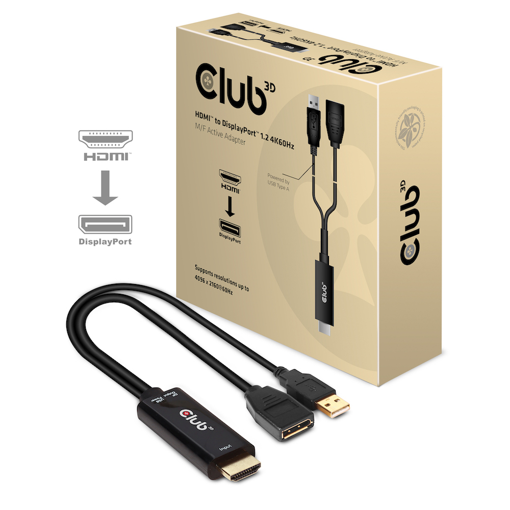 Image of CLUB3D HDMI 2.0 TO DISPLAYPORT 1.2 4K60HZ HDR M/F ACTIVE ADAPTER Black