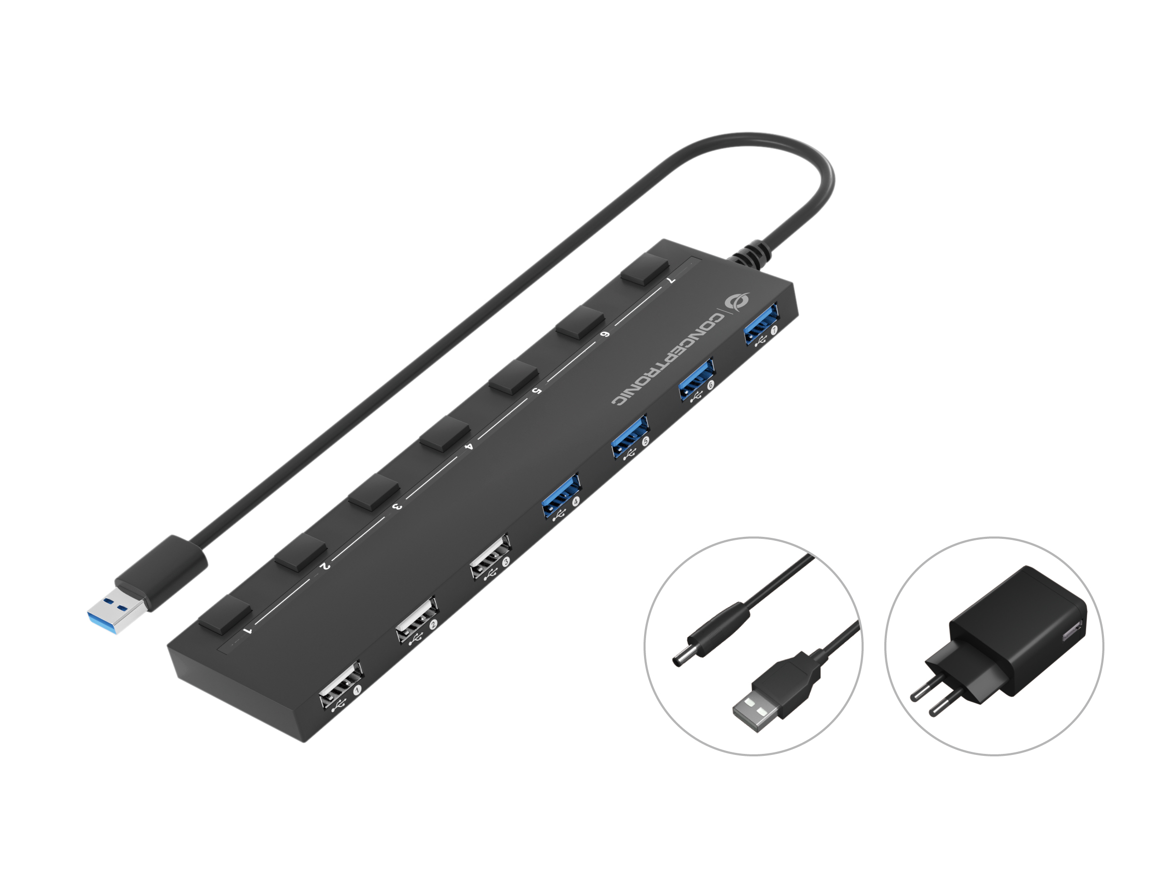 Image of Conceptronic HUBBIES 7-Port USB 3.0/2.0 HUB with Power Adapter