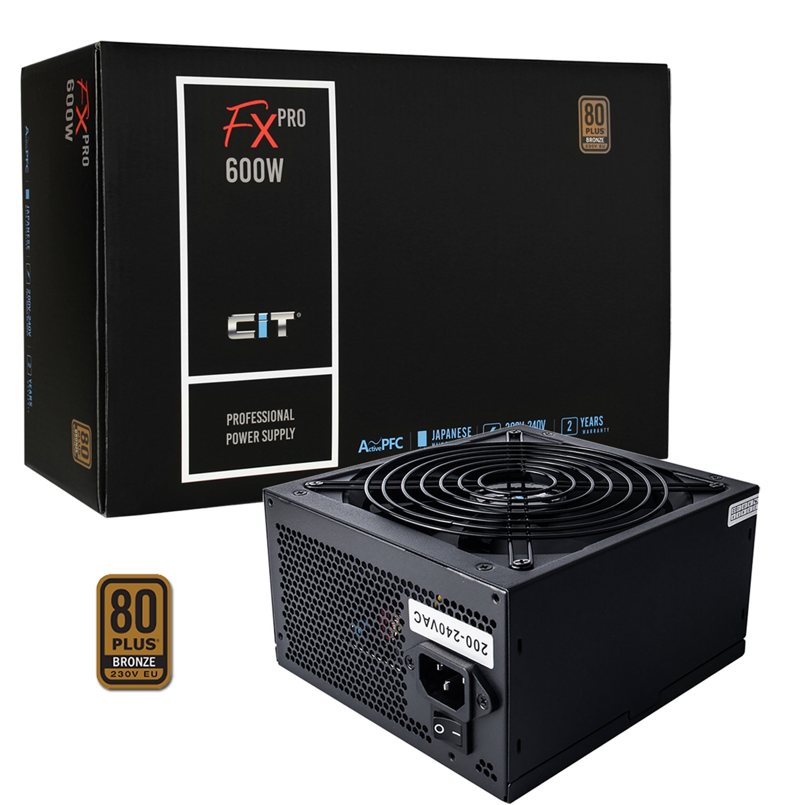 Cit Black 600W Atx Power Supply. 80+ Efficiency. 120Mm Silent Fan. Active Pf