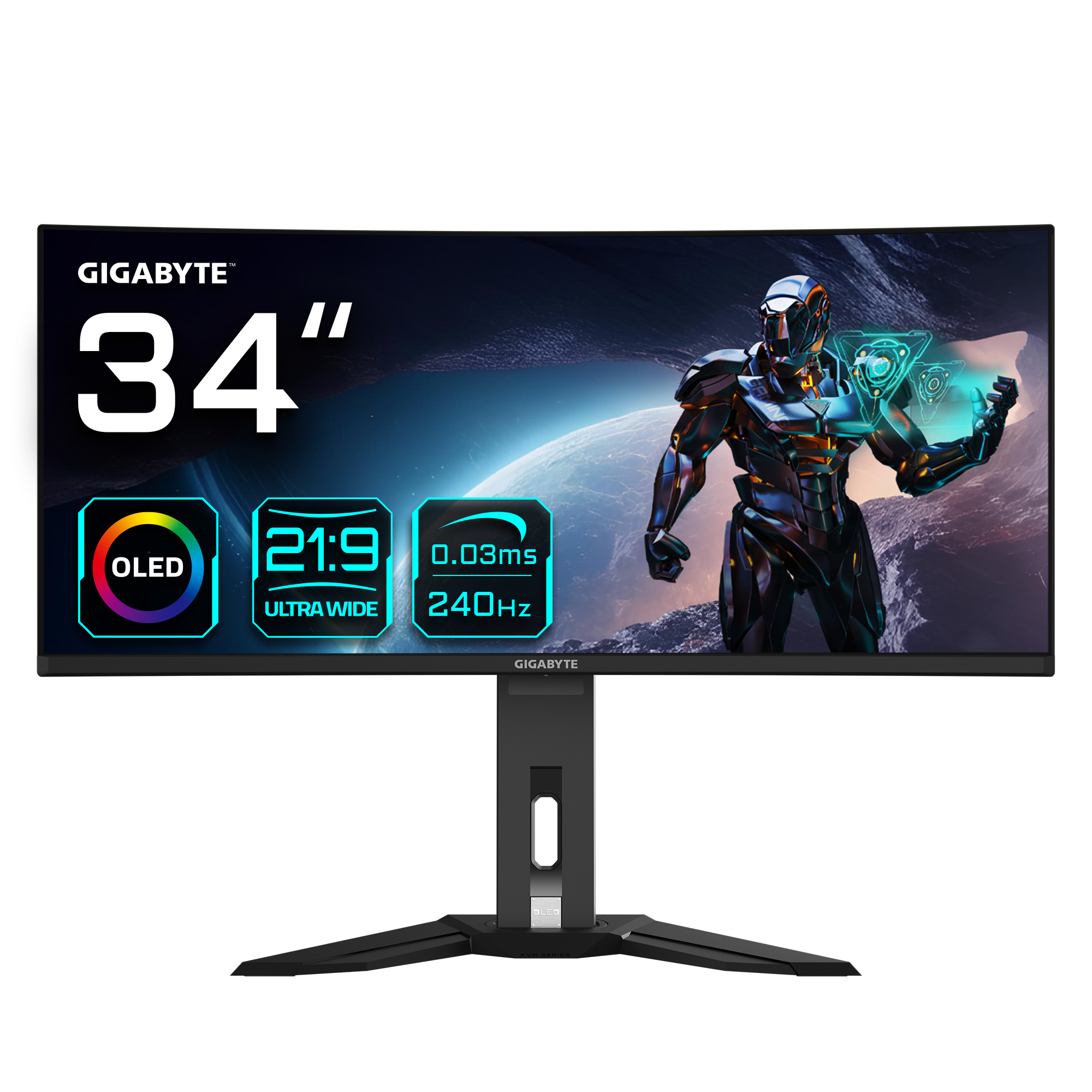 GIGABYTE MO34WQC2 34” OLED WQHD Curved Gaming Monitor - 3440x1440(WQHD), 240Hz, 0.03ms, KVM, 250 cd/m2, FreeSync Premium Pro, DisplayHDR True Black 400, HDMI 2.1, Displayport 1.4