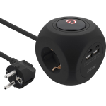 InLine Charging Cube, 3x earthing contact, 2x USB-C, 2x USB-A, black, 2m