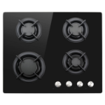 electriQ 60cm Gas on Glass 4 Burner Gas Hob - Black Glass