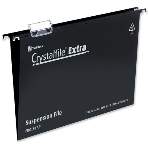 Image of Rexel Crystalfile Extra Foolscap Suspension File 30mm Black (25)