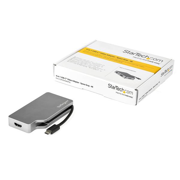 StarTech.com USB C Multiport Video Adapter with HDMI, VGA, Mini DisplayPort or DVI - USB Type C Monitor Adapter to HDMI 1.4 or mDP 1.2 (4K) - VGA or DVI (1080p) - Space Gray Aluminum