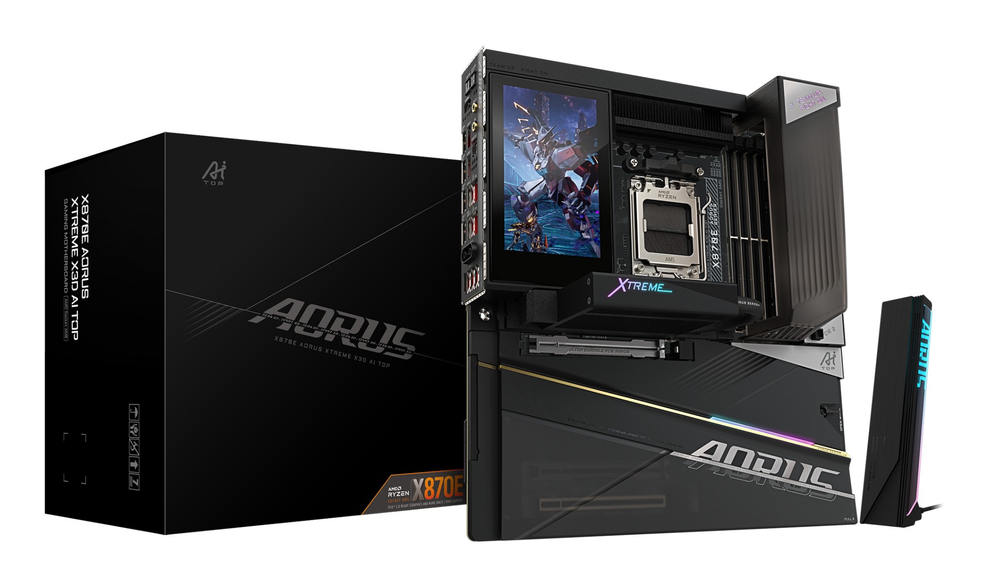GIGABYTE X870E AORUS XTREME X3D AI TOP Motherboard - Supports AMD Ryzen 9000 Series CPUs, 24+2+2 phases VRM, up to 9000MHz DDR5 (OC), 2xPCIe 5.0 M.2 + 3xPCIe 4.0 M.2, WI-FI 7, 10GbE LAN, USB 4